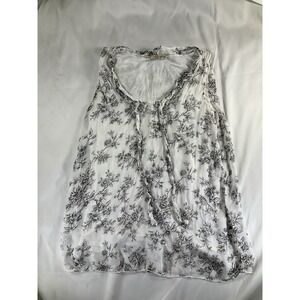 Via Signoria Size S White Black Floral Italian Silk Sleeveless Womens Top Tank